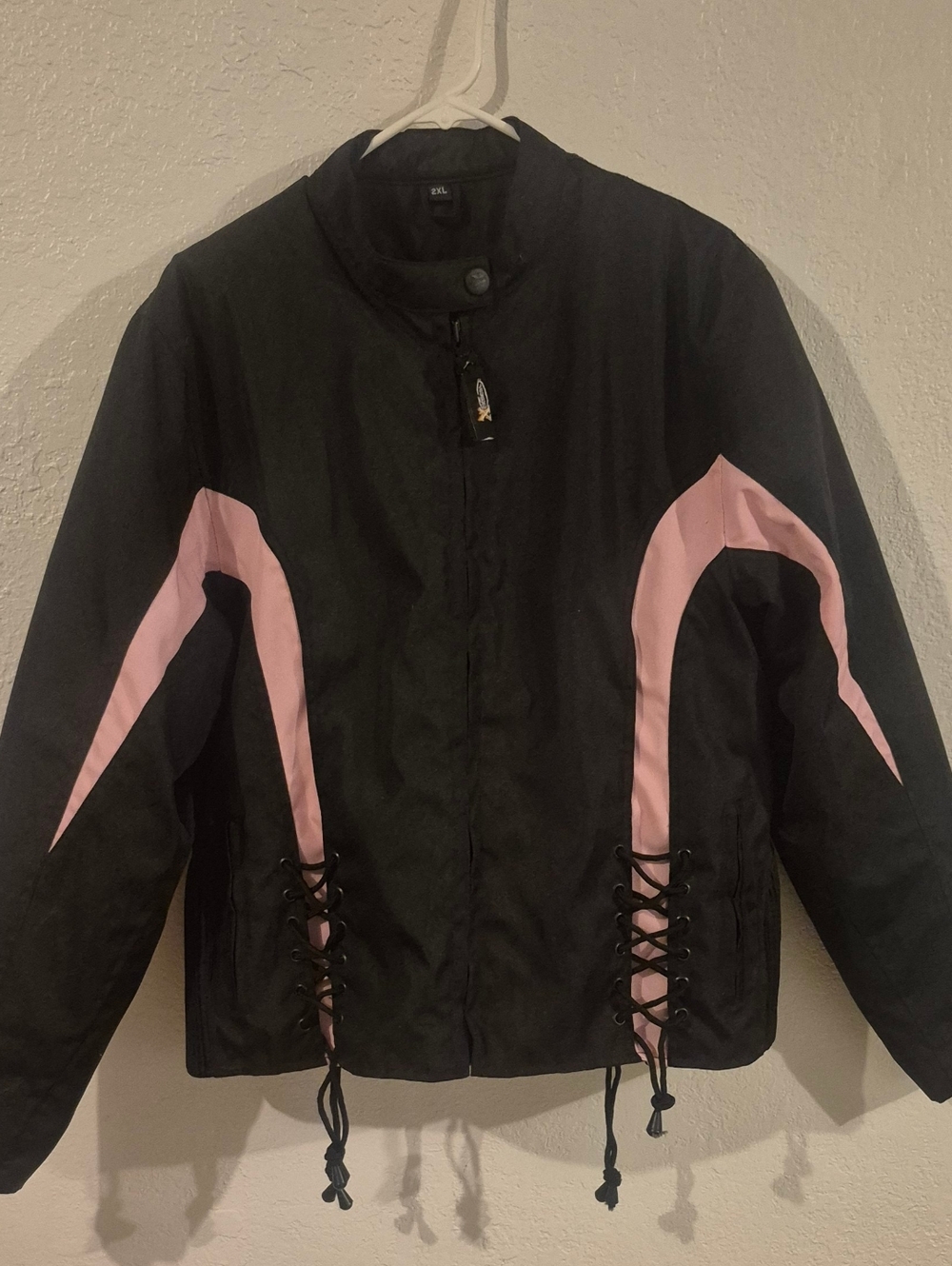 Xelement Women’s Motorcycle Jacket 2XL Black Pink Lace Up Biker Riding Coat